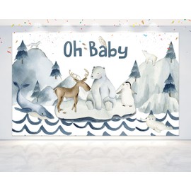 Arctic Animals Baby Shower Oh Baby Backdrop 5x3 FT - Frosty Charm for Your Precious Celebration!