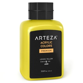 ARTEZA Acrylic Paint, A100 Lemon Yellow, 33.8 fl oz, 1000ml Jar, Opaque, Quick-Drying, Acrylic Paints for Painting on Canvas, Paper, Wood