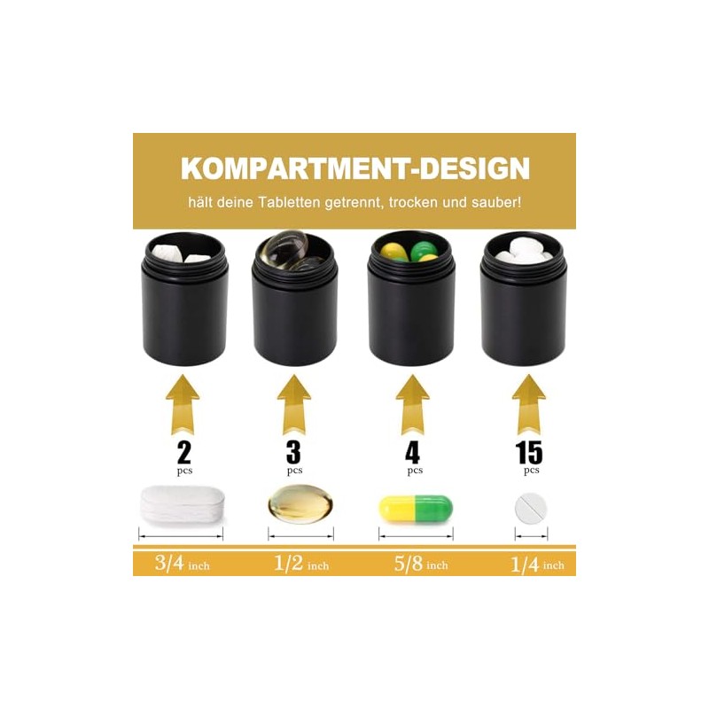 Set of 2 Mini Pill Box Key Ring (3 Compartments)