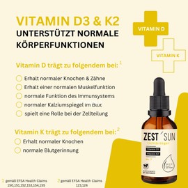 Zest'Sun Vitamin D3 and K2 Drops, 1000 IU D3, Vegan, 1020 Drops of ZESTONICS
