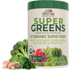 Super Greens Powder USDA 50 Organic Super Foods Drink Mix Probiotics 6g Fiber 