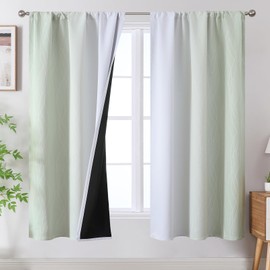 Estelar Textiler Sage Green and Greyish White Ombre Blackout Curtains 63 Inch Length 2 Panels, Full Room Darkening Rod Pocket Curtains for Bedroom, Thermal Insulated Light Blocking Drapes,42Wx63L