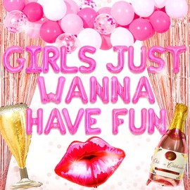 LaVenty 68 PCS Girls Just Wanna Have Fun Party Decoration Girls Just Wanna Fun Banner Mean Girls Party Decoration Pajama Party Decoration Sleepover Party Girls Night Out Party Decoration