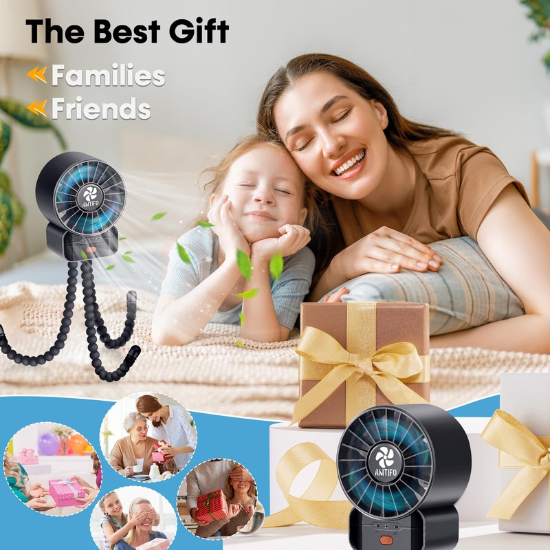 AMTIFO 2-Pack Stroller Fan for Baby: USB Rechargeable, Quiet, Adjustable
