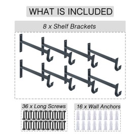 OVOV Closet Rod Bracket Heavy Duty 12 Inch Closet Shelf Brackets with Rod Holder Black Wall Mounted Closet Rod Support Brackets with Hook (8 Pack)