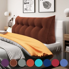 Rucener Wedge Pillow Headboard Body Positioner Triangular Reading Pillows Large Bolster Backrest Removable Support with Side Pocket for Sofa and Bed Coffee Queen