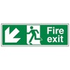 V Safety Fire Exit Arrow Down Left Sign - Landscape