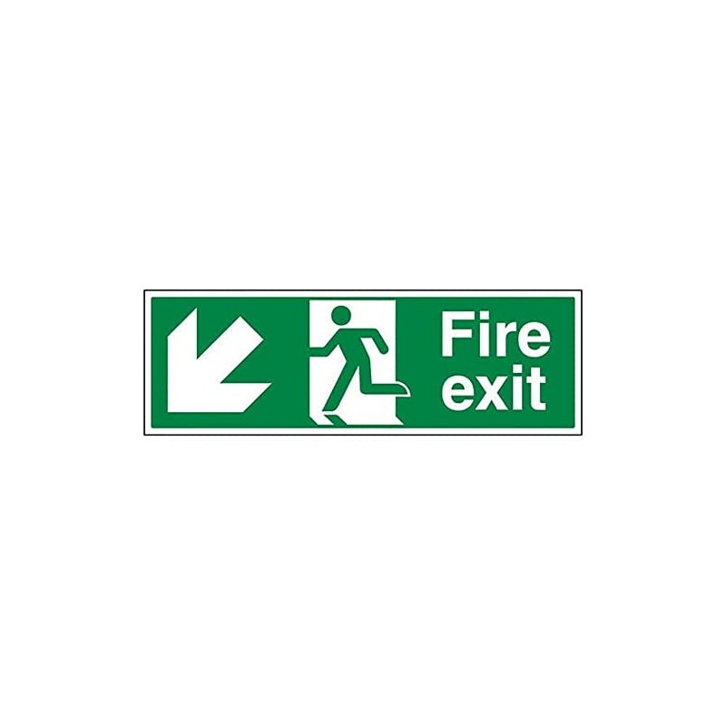 V Safety Fire Exit Arrow Down Left Sign - Landscape