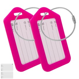 Premium Luggage Tags with Address Tag, 2 Pack Pink Hard Plastic Sign for Air Travel Cruise Etc Suitcase Tag Luggage Tag Name Tag Address Tag Bag Tag ID Tag