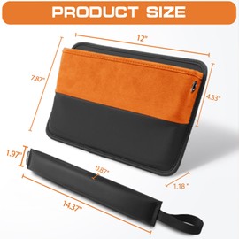 MEEWOO Car Seat Organizer with Gap Filler, 2-in-1 Luxurious Alcantara Storage Box and Leather Seat Console Gap Filler Drop Blocker Stopper Accessories for Sedan SUV Truck Van (Black/Orange, 1 Set)