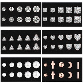 30 Pairs Silver Stud Earrings Set, iF ME Hypoallergenic Cubic Zirconia Diamond Pearl Studs Earrings Set, 14K Plated Copper Stud Earrings Pack for Women Men (rose gold）