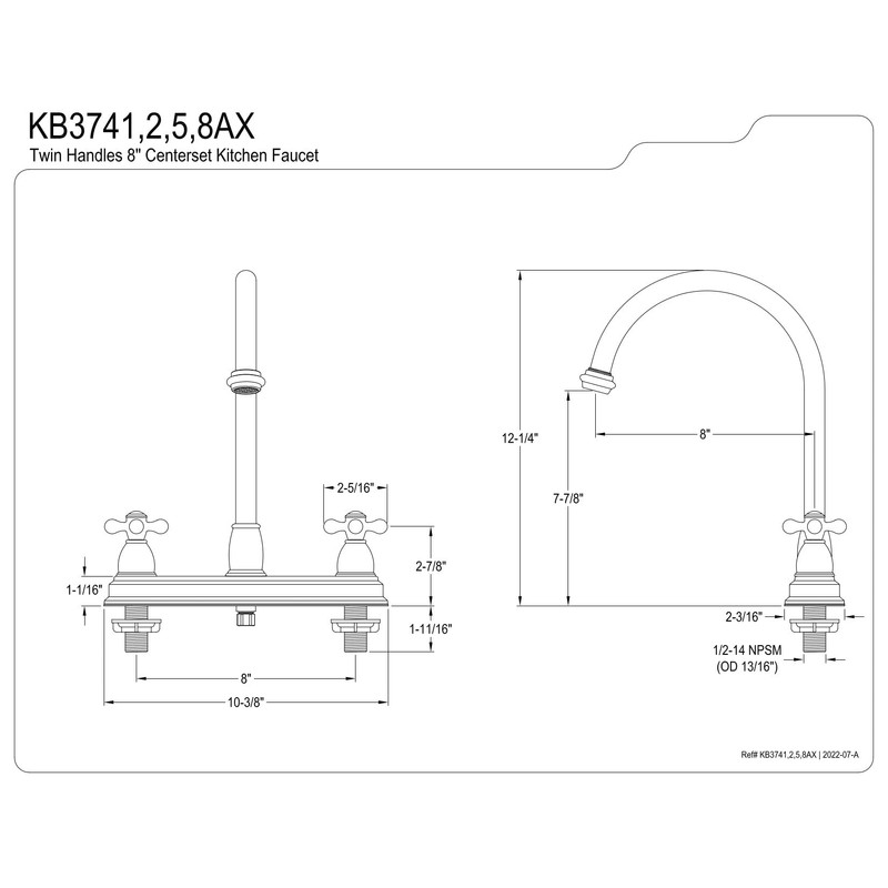 Kingston Brass KB3742AX Restoration 8-inch Centerset Kitchen Faucet without Sprayer,