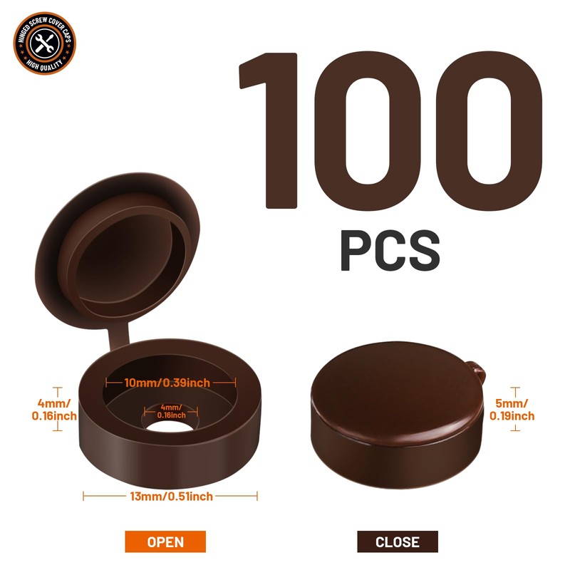 HNYYZL Plastic Hinged Screw Covers - Brown, Snap Washer Caps