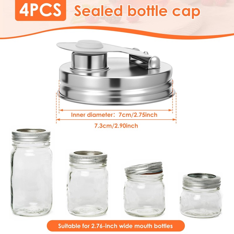 4Pcs Mason Can Lid, 304 Stainless Steel Regular Mouth Pour