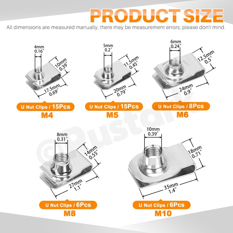 Rustark 50Pcs M4 M5 M6 M8 M10 Auto Car U-Clip