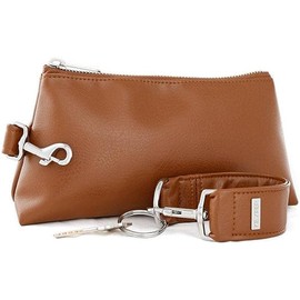 KEYPER 2-Piece Luxe Wristlet Set (IT Bag and a Key Ring Bracelet) Vegan Leather Classic Clutch Luxury Purse for Women, Saddle Brown Silver, Small