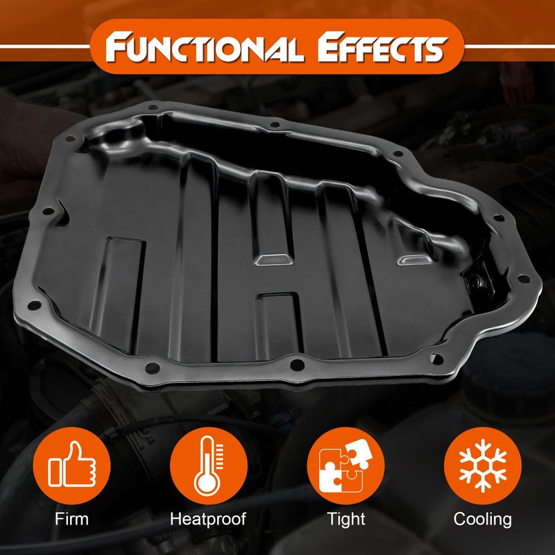 Lower Engine Oil Pan Sump with Drain Plug, Compatible with