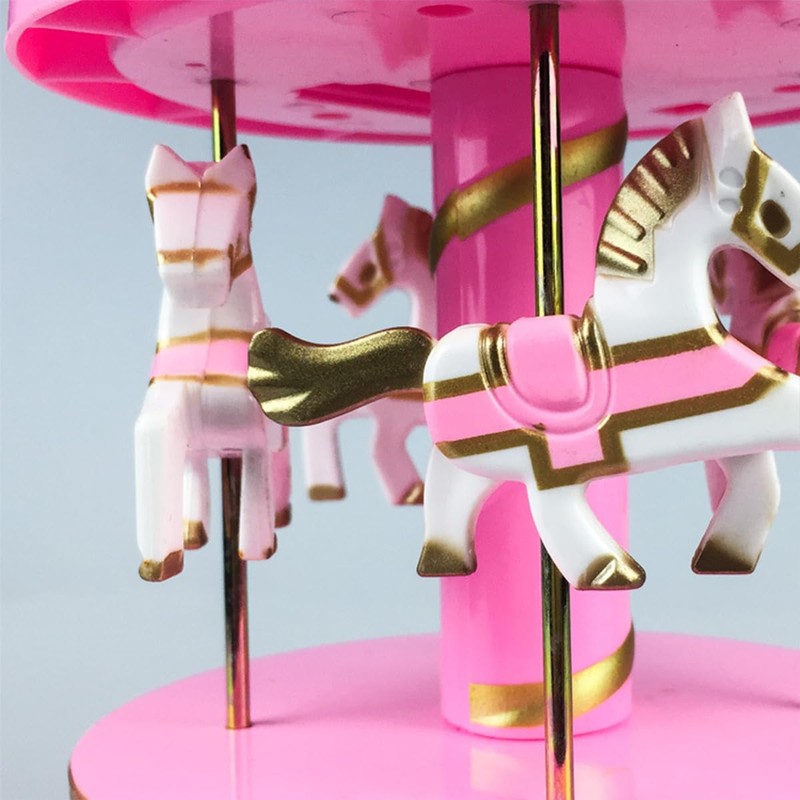 Tiardey Pink Classic Carousel Music Box Rotating Music Box Light