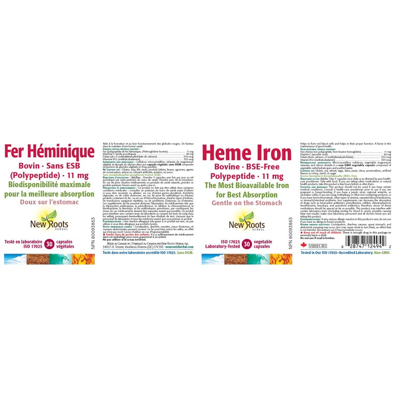 New Roots Herbal - Heme Iron (Bovine) Polypeptide 11 mg,
