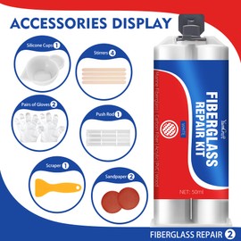 100ml Marine Fiberglass Repair Kit w/tools, White Gel Coat Repair Kit for Boats, Waterproof Fast Repair Epoxy Filler for Scratches, Cracks, Holes - for Fiberglass/Porcelain/Acrylic/Ceramic(2PCS)