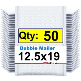 iMBAPrice 50-Pack #6 (12.5" x 19") Premium Pure White Color Self Seal Extra Large Poly Bubble Mailers Padded Shipping Envelopes (Total 50 Bags)