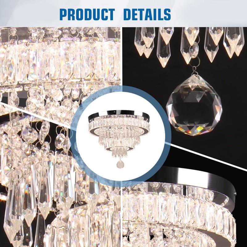 Finktonglan 16" Crystal Ceiling Light, Modern Crystal Chandeliers with Remote