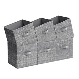 SONGMICS Storage Cubes, 11.8-Inch Non-Woven Fabric Bins with Double Handles, Set of 6, Closet Organizers for Shelves, Foldable, for Clothes, Cattail Gray UROB030G01