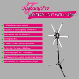 TuscanyPro LED Star Light with 6 Arms - Star Lamp LED Video Ring Light - 120W Power - Carry Bag Included