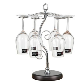 Homya Wine Glass Holder - Countertop Metal Wine Holder Vertical Wine Glass Display Storage Rack for Bar Kitchen Table, Offers 6 Wine Glasses, Silver