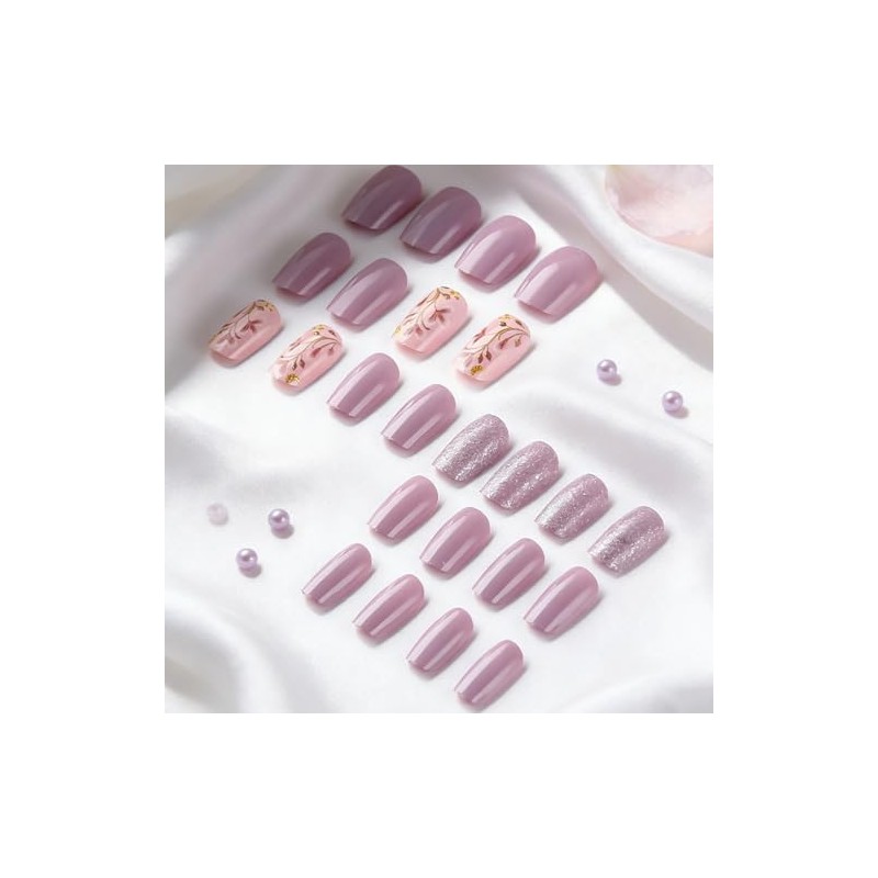Uñas postizas cuadradas cortas de presión - Uñas postizas con