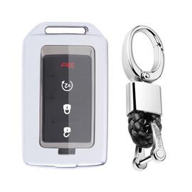 SANRILY Soft TPU 6/4/5 Button Key Fob Cover for Jeep Grand Cherokee L 2021 Grand Wagoneer 2022 2023 Keyless Full Protection Key Case Shell with Keychain Silver