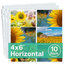 Dunwell 12x12 Scrapbook Page Protectors - 4x6 Photo Album Pages for 3-Ring Binder (10-Pack, Horizontal), Holds 120 Pictures, 13.1" x 12.7" Scrapbooking Refill Sleeves, Fits Pioneer & WRMK Albums
