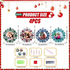 Satiskid 4 Pcs Christmas Diamond Painting Photo Frame Ornaments DIY Xmas Snowflake Diamond Art Picture Frame Hanging Christmas Tree Pendant Ornament for Winter Christmas Decorations
