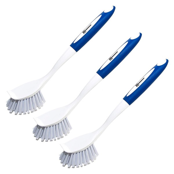Spogears Dish Brush 3 Pack - Dish Scrubber Brush With Built-in Scraper - Set of 3 Kitchen Brushes for Dishes - Kitchen Scrub Brush with Grip Friendly Handle - Dish Cleaning Brush …