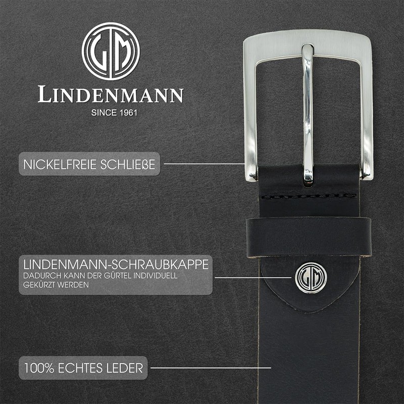 LINDENMANN Men's Leather Belt 40 mm Wide Belt Full Cowhide