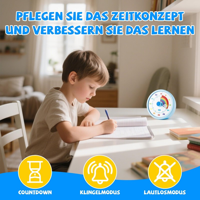 SIMQELLI Kinder Visueller Timer, 60 Minuten Countdown, Lautlos, Regenbogenmuster, für