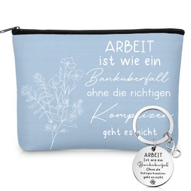 Work Colleagues Farewell Gift Set 1 Work Is Like A Bank Robbery Keyring 1 Farewell Cosmetic Bag for Colleagues Job Change Retirement Birthday Christmas, Morandi Blue