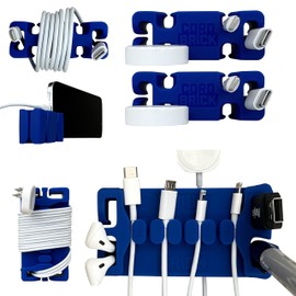 CordBrick/DeskBrick Bundle Weighted Cord Holders for Nightstand & Desk - Phone Charger Cable Management Travel, Phone Accessory, Stocking Stuffer - Gift for Home, Office - Blue