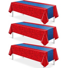 3Pcs Spider Web Themed Birthday Party Tablecloths Decorations,Red Blue Hero Plastic Table Cover Disposable Rectangle Table Cloth for Baby Shower Kids Boys Birthday Party Supplies,54x108 Inch