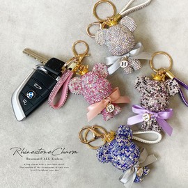 DIVA Rose Women's Bag Charm Bear Stone Key Ring Cute Car Stylish Key Ribbon Bear Keychain, Pink