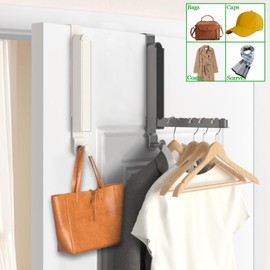 NYXXZ Over The Door Hanger, Cloth Drying Rack Foldable Portable Over The Door Hooks with Retractable Hanging Rod, Over The Door Organizer Coat Rack Hanging Storage for Bedroom Bathroom(2,Milky White)