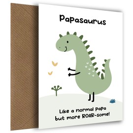 Papa Birthday Cards from Son or Daughter - Papasaurus Card - Green Dinosaur Bday Card for Papa from Little Boy, Girl or Toddler for Papa, Step Papa or Father's Day Card
