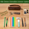 Premium pencil case made of genuine leather, long closure, Vintage