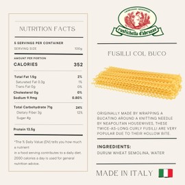 Rustichella d'Abruzzo Fusilli col Buco 17.6 - Classic Authentic Italian Long Curly Pasta - Perfect for Tomato or Olive Oil Sauces