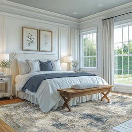 Bavni 3x5 Area Rugs Machine Washable Rug for Living Room, Modern Abstract Rug Indoor Soft Area Rug for Bedroom Dining Room, Ultra-Thin Low Pile Carpet with Non Slip Rubber Backing, Gray Beige Blue