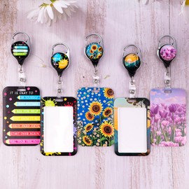 Cute Sunset Badge Reel with ID Holder Aesthetic School Teachers ID Badge Holder Work Heavy Duty Retractable Reel Clip for ID Badge Keys for Women Men Teens Girls Boys Nurses Staff(Mountain)