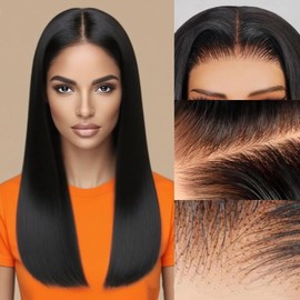 SOOFFSOR Straight Lace Front Wigs Human Hair 16 Inch Lace Front Wigs 4x4 HD Lace Front Wig Glueless wigs HD Transparent Lace Front Wig Human Hair 250 Density Lace Frontal Wigs for Women Natural Black