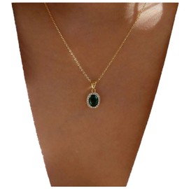Cimenexe Bohemian Oval Emerald Crystal Pendant Necklace Green Emerald Choker Necklace Green Emerald Necklace Green Rhinestone Collar Necklace Jewelry for Women and Girls Gifts