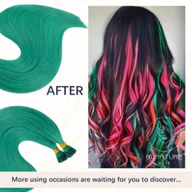 RUNATURE I Tip Hair Extensions Real Human Hair Teal Stick Tip Hair Extensions Pre Bonded Human Hair Extensions 16 Inch 20g Remy Teal Hair Extensions