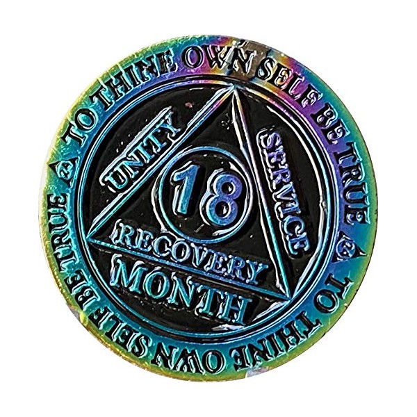 18 Month AA Medallion Reflex Rainbow Plated Sobriety Chip